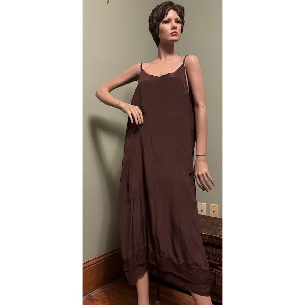 Vintage 1930s Brown Floral Lace Sleeveless Maxi GOWN w/Shawl and Full Silk Slip - Picture 8 of 8